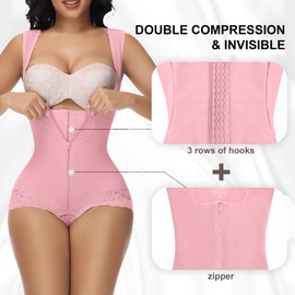 M MYODRESS Fajas Colombianas Moldeadoras Post Surgery Compression Garments after Tummy Tuck Snatched Body Faja Curvy Postpartum Full Shapewear Corset Plus Size Body Shaper Waist Trainer Corset Pink M
