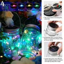 SunKite Solar Mason Jar Lights, 12 Pack 30 LED Waterproof Fairy Firefly Jar Lids String Lights with Hangers(NO Jars), Patio Yard Garden Wedding Decoration - Multicolored1
