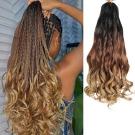 French Curly Braiding Hair 8 Packs Loose Wavy Braiding Hair Pre Stretched Bouncy Synthetic French Curl Braiding Hair Extensions for Women (1B/30/27#, 18 Inch)