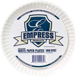 Empress Uncoated Paper Plate, 9", White, 12-100ct Packs/Carton (1 Carton)