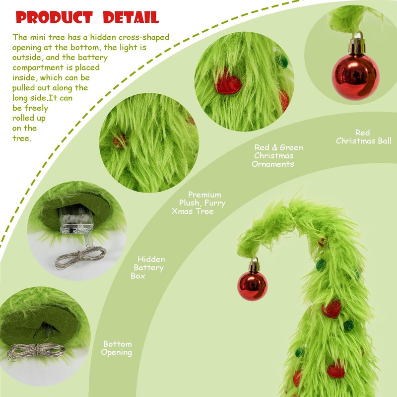 Decxmas 1ft Tabletop Bendable Mini Christmas Tree with Lights, Small