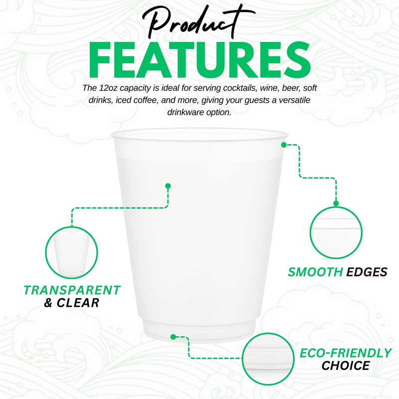 Concession Essentials – 12oz Frost Flex Plastic Cups – Shatterproof