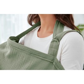 Muslin Nursing Cover for Baby Breastfeeding, Breathable 100% Cotton Breastfeeding Cover with Rigid Hoop for Mother Nursing Apron (Roman Green)