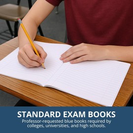 ROARING SPRING Exam Blue Books, 100 School Examination Booklets, 8.5" x 7", 4 Sheets/8 Pages, Wide-Ruled with Margin Student Testbook, Made in USA