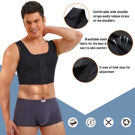 TAILONG Mens Compression Corset Vest Hide Gynecomastia Chest Binder Tank Top Faja para Hombre (Large, Black)