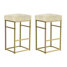 GIA 30-Inch Bar Height Square Backless Metal Stool with Beige Velvet Cushion, Gold, Set of 2