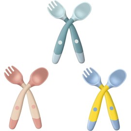 Pack of 6 Children's Cutlery from 1 Year, Learning to Eat Cutlery, Learning Spoon Baby, Baby Cutlery, Baby Learning Spoon, Dinner Spoon, Baby Cutlery Baby, Baby Spoon, Baby Fork (Green, Yellow, Rose)