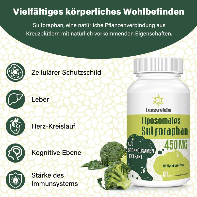 Liposomal Sulforaphane High Dose, 450 mg Daily Dose, Broccoli Capsules