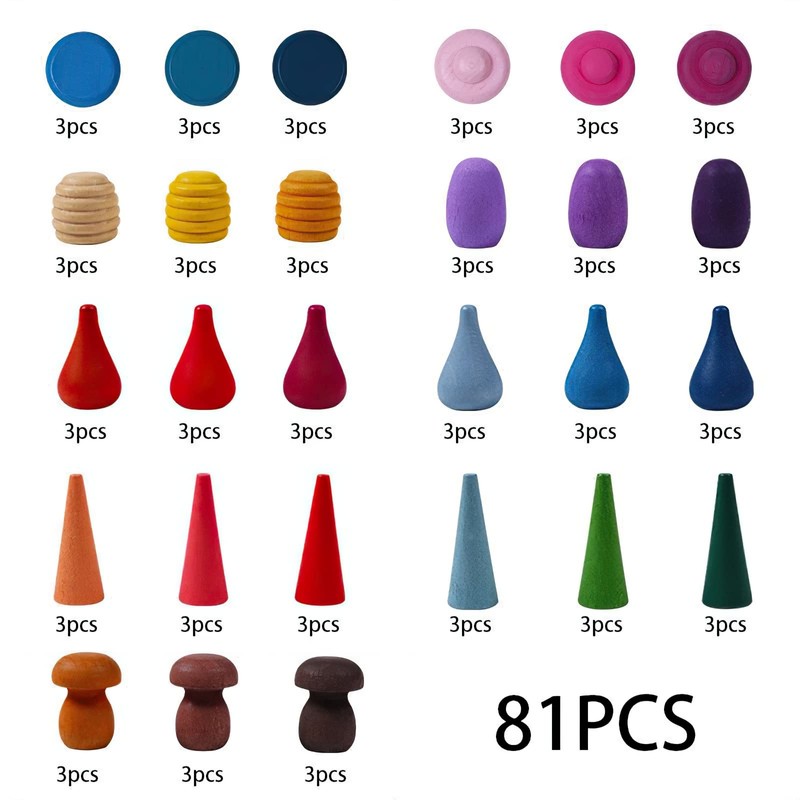 MIKNEKE 81 PCS Wooden Loose Parts Sensory Bin Filler Toys,