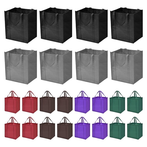 JERIA 24-Pack Reusable Grocery Bags，Large Washable Foldable Shopping Bags，Heavy Duty Tote Bags with Reinforced Handles