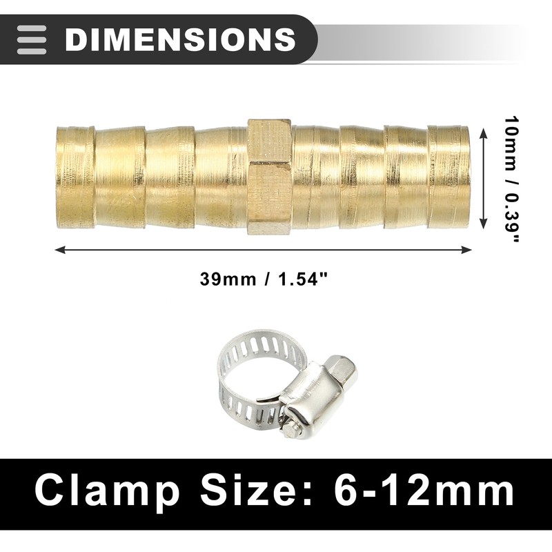 Motoforti Universal Barbed Hose Fitting, 10mm, Copper, Gold Tone, 1