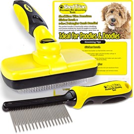 VERSAINSECT icker Dog Brush for Goldendoodles, Poodles & Dematting Pet Comb Value Kit - Easy Self Cleaning Slicker Brush for Grooming Dogs, Golden Doodle, Poodle, Cats - Detangle Comb Removes Matts