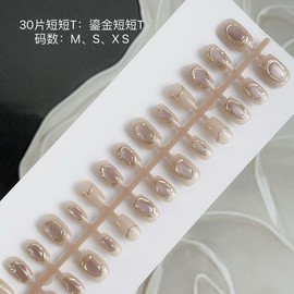[Overseas] Luxury Nail Stickers Hand-Wearing Nail Gold 30 Pieces Handmade High-End Light Luxury Style Free Size/T547 Gold [Short T] 4ea