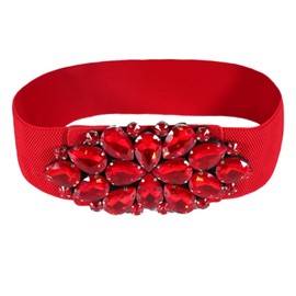 Dorchid Women Big Rhinestone Belts Sparkly Crystal Belts Wide Stretchy Elastic Belt for Ladies Dresses Red, XL-XXL(35~41")