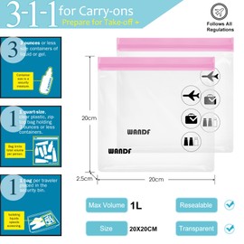 Clear TSA Approved 3-1-1 Travel Toiletry Bag wih Sealing Strip Quart Size Toiletry Containers Cosmetic Pouch Makeup Bags for Men and Women (3pcs Pink)