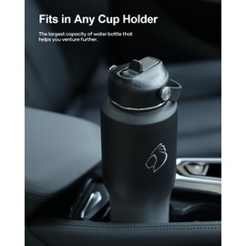 BUZIO - Botella de agua de acero inoxidable aislada al aspiradora (fría durante 48 horas, caliente durante 24 horas), vaso de viaje de 32 onzas con tapa de popote y tapa flexible, cabe en cualquier