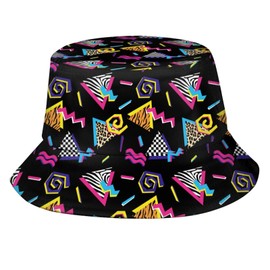 Vintage 80s Retro 90s Abstract Art Bucket Hat Fishing Hats Summer Travel Beach Sun Uv Protection Packable Fisherman Cap for Men Women Teens