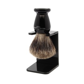 Edwin Jagger Classic Badger Shaving Brush with Stand for Shaving Cream or Soap for Men (Imitation Ebony)
