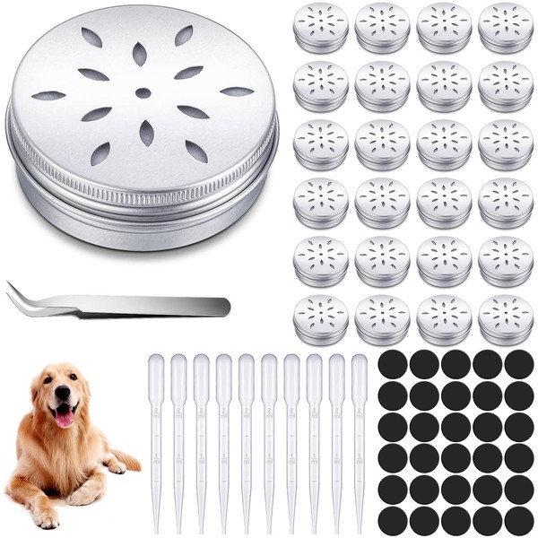 59 Pcs Dog Scent Training Kit, 24 Dog Scent Training Box Dog Nose Work Containers Aluminum Cans 24 Magnetic Dots 10 Plastic Dropper with 1 Tweezer for Work Dogs Training