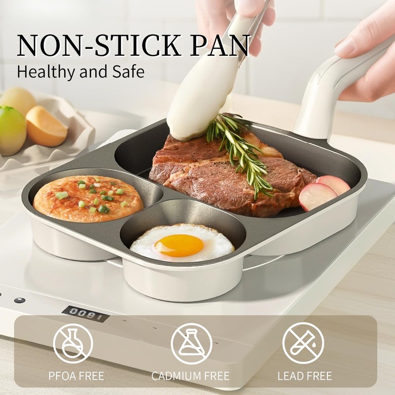 3-Cup egg frying pan, 3-in-1 cup design, raised handle, non-stick