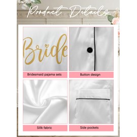 Jecery Womens Satin Pajamas Set for Bride & Bridesmaid, Short Sleeve Sleepwear with Hair Band for Wedding Bridal Party Gifts(White,S,Bride)