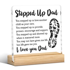 Step Dad Gifts from Daughter Son Fathers Day Birthday Gifts for Stepped up Dad Best Dad Ever Gifts Bonus Dad Definition Clear Acrylic Desk Decor Sign with Wood Stand for Home Office 4 X 4 Inch