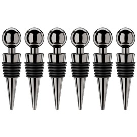 Wine Stoppers for Wine Bottles 6Pcs Vacuum Wine Bottle Stopper with Silicone Reusable Wine Corks, Leak proof Keep Fresh Suitable for Standard (Black, 6 Pack)