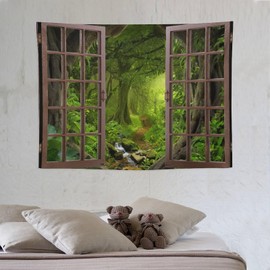 ZhiRain Forest Scenery Tapestry Wall Hanging Nature Tree Cave Misty Stream Rainforest Landscape Jungle Creek Tapestries Home Decor for Living Room Bedroom Apartment Farmhouse Dorm 30"x40"