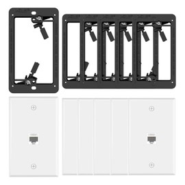 VCE 6-Pack Ethernet Wall Plate (UL-Listed) 1-Port, Keystone Jack Wall Outlet with RJ45 Keystone Inline Coupler insert and Low Voltage Mounting Bracket 1 Gang, White