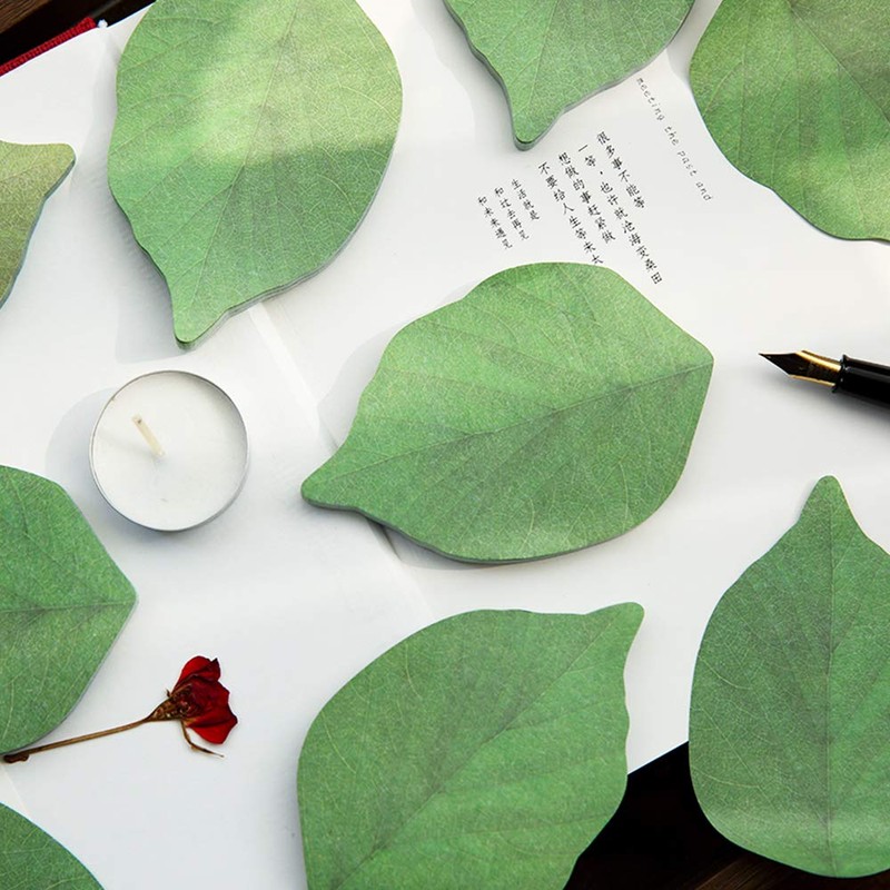 4 Packs Beautiful Green Leaf-Shaped Sticky Notes Stickers Can be
