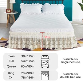 Ivory Lace Bed Skirt for Queen Bed - 15in. Drop, Easy Fit Ruffle Bedskirt Wrap Around Bed Skirt, Anti Wrinkle & Fade Resistant