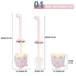 XXFLOWER Dinosaur Shape Toilet Brush, Cute, Compact, 1-Pack, Pink, TPR Bristles