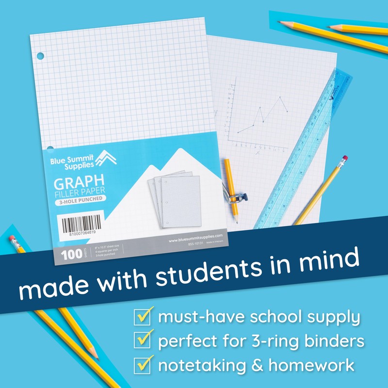 Blue Summit Supplies Graph Paper Bulk, 3 Hole Punch, Fits