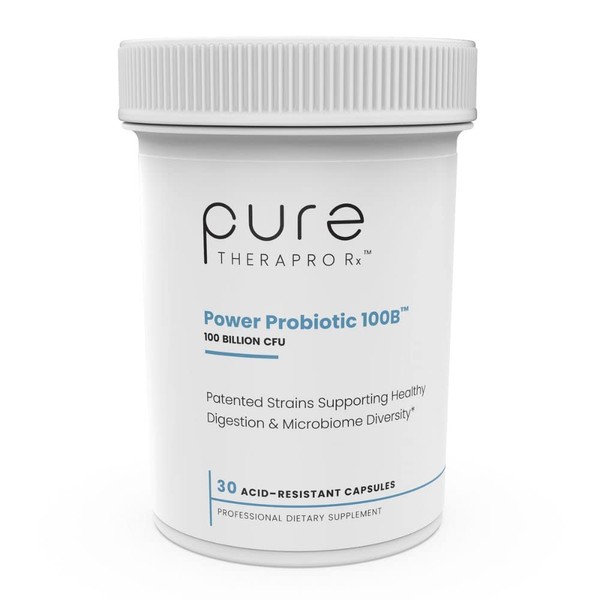 Pure TheraPro Rx Power Probiotic 100B | 30 Acid Resistant Capsules - 1 Month Supply | 4 Proven Strains 100 Billion CFU | Flora Balance & Digestiion | NO Refrigeration Required | Non-GMO | Zero Fillers