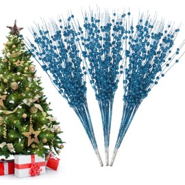 Losris Christmas Artificial Glitter Berry Stem Decorations Decorative Bead Sticks Xmas Picks Glittery Twigs Branches for Christmas Tree Wreath Gift Vase Home Decor Party Ornaments Blue 24 PCS
