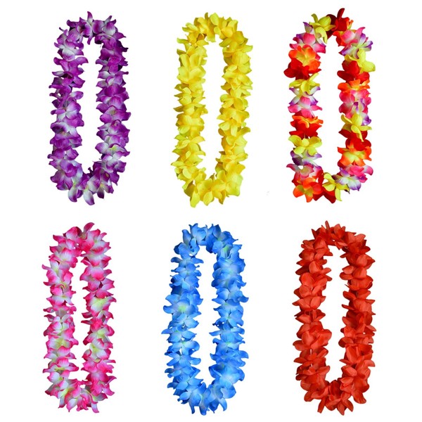 Zagtag 6pcs Thickened Hawaiian Leis for Hula Dance Luau Party, Floral Necklace Leis for Party Supplies Favors Celebrations and Decorations
