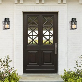 classy leaves Motion Sensor Outdoor Wall Light, Dusk to Dawn Exterior Wall Mounted Light Fixture, Black Outdoor Porch Light Anti Rust for House, Front Door, Garage, Water Ripple Glass