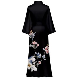 Women's Long Kimono Robes Silk Bathrobe Female Black Robe Costume Satin Bride Robe for Wedding Day Sleepwear Gown