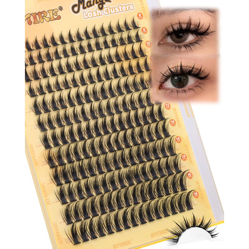 JIMIRE Manga Cluster Lashes Natural Looking 180Pcs Individual Eyelashes Wispy