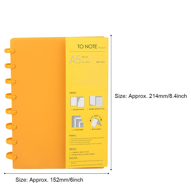 A5 Mushroom Hole Binder Refillable Writing Paper Notebook Office School