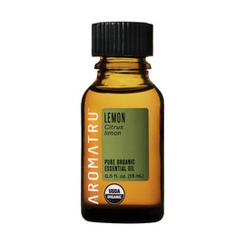 AromaTru USDA Certified Organic Oils - 15ml - 3rd Party Lab Tested - Ethically & Sustainably Sourced (Lemon)