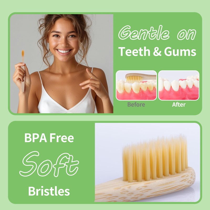 GENKENT 12 Counts Bamboo Toothbrushes Eco Friendly Natural Charcoal Toothbrushes