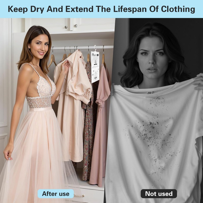 Dehumidifier Hanging Bags 10 Packs 500 ml, Wardrobe Moisture Absorber,