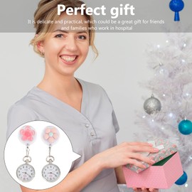 Beavorty 2Pcs Flower Pattern Retractable Nurse Fob Watch Movement with Markers Stylish Pocket Watch for Doctors and Nurses present for Healthcare Professionals