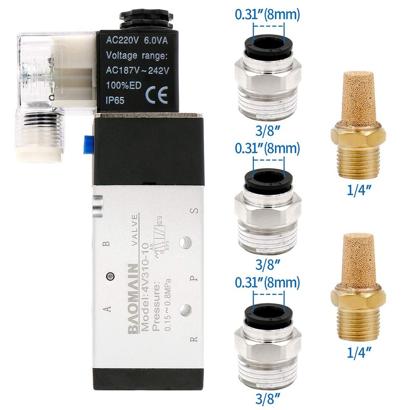 Baomain Pneumatic Solenoid Valve 4V310-10 AC 220V PT 3/8" 2