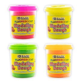 BAZIC Modeling Dough 7.76 Oz, 4 Fluorescent Colors, Non Toxic Soft DIY Modeling Clay w/Mold Caps for Art and Crafts, Sculpting, Kids Children, 4-Pack
