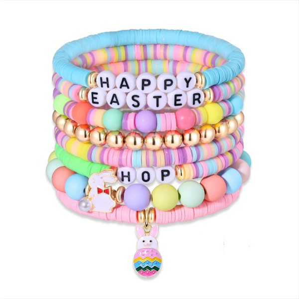 Easter Heishi Beaded Stretch Bracelets Accessories Handmade Festival Bunny Egg
