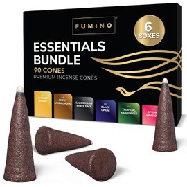 Incense Cones Fumino Fresh Multipack Essentials Bundle 6 Boxes 90 Pieces Masala Agarbatti Joss Fragrance for Relaxation and Meditation, Home and House Decor Scent
