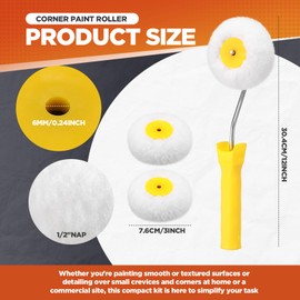 Leumoi 10 Pieces Corner Paint Roller Kit Including Drywall Corner Tool 3 Inch Paint Roller, 12 Inch Handle Roller House Paint Rollers for Drywall Mud and Paint Application (White)