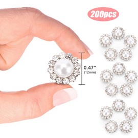 NQJNQJ 200 Pcs 12mm Rhinestone and Pearl Buttons for Clothing, DIY Craft Projects, Sewing Accessories, and Shoes
